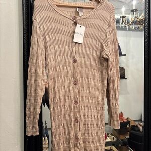 Beige Ribbed Lightweight Long Cardigan